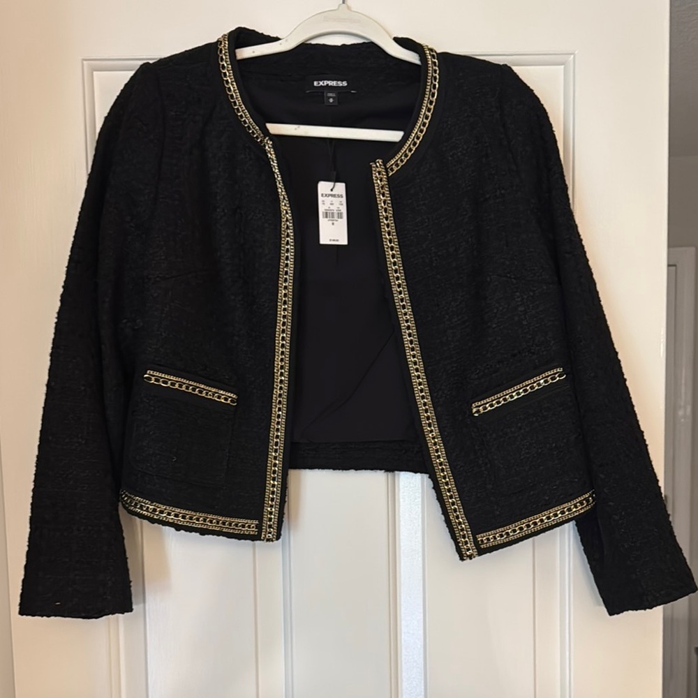 Express Black and Gold Tweed Cropped Blazer